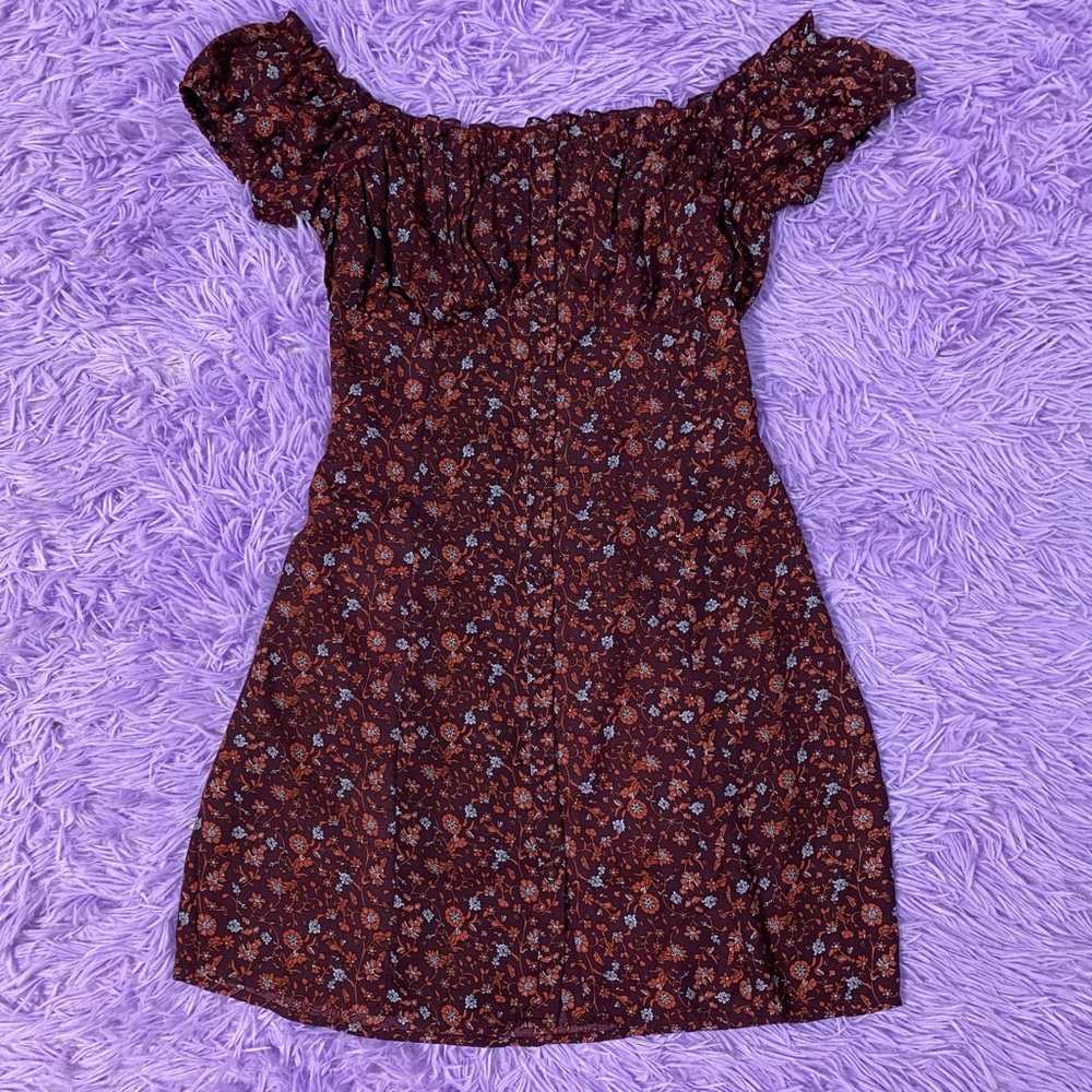 🥳 Dizzire: Off the Shoulder Wine Floral Dress
